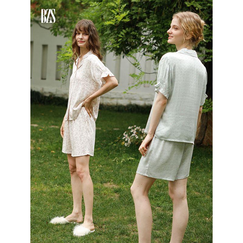 2024 Summer Sexy Simple Short Sleeves Floral Print Thin Cotton Silk Home Wear Women's Shorts Suitable for Daily Wear Suit