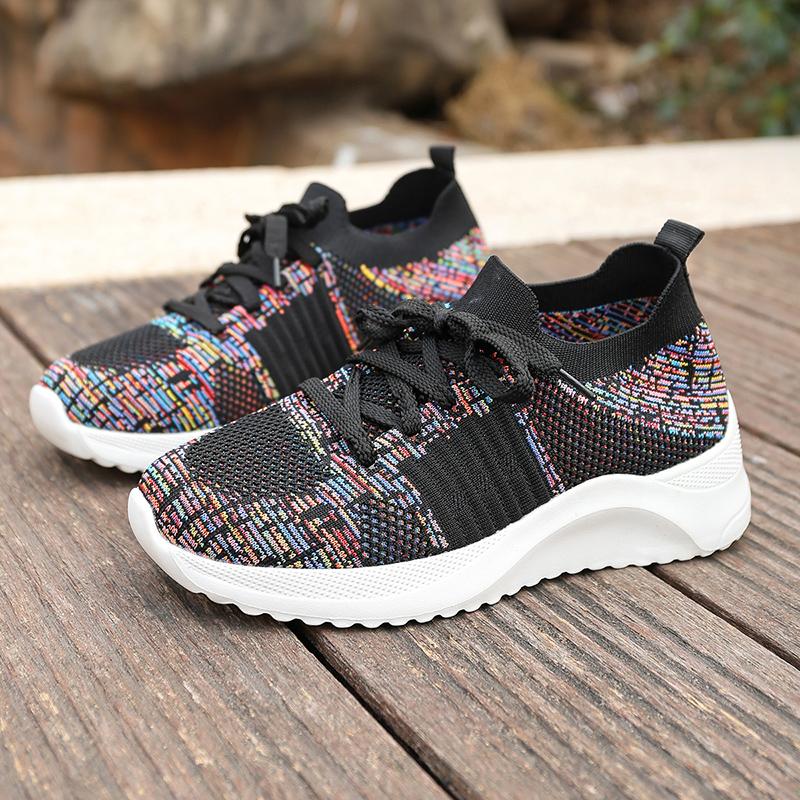 Lightweight Breathable Knitted Sneakers Women Fashion Colorful Striped Casual Shoes Woman Comfort Non Slip Running Sports Shoes