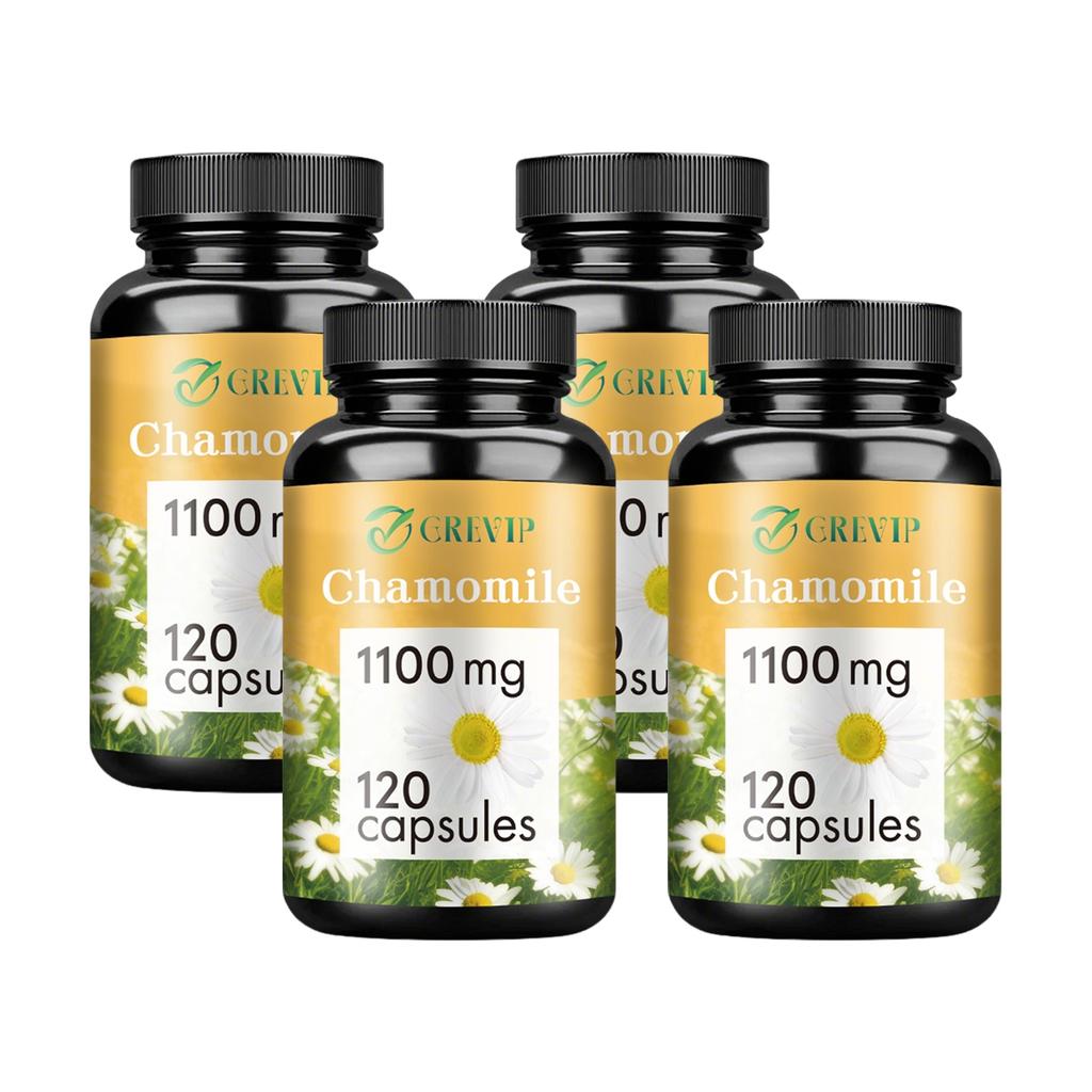 Chamomile extract capsules, natural supplement, 1100 mg per serving, suitable for both men and women.