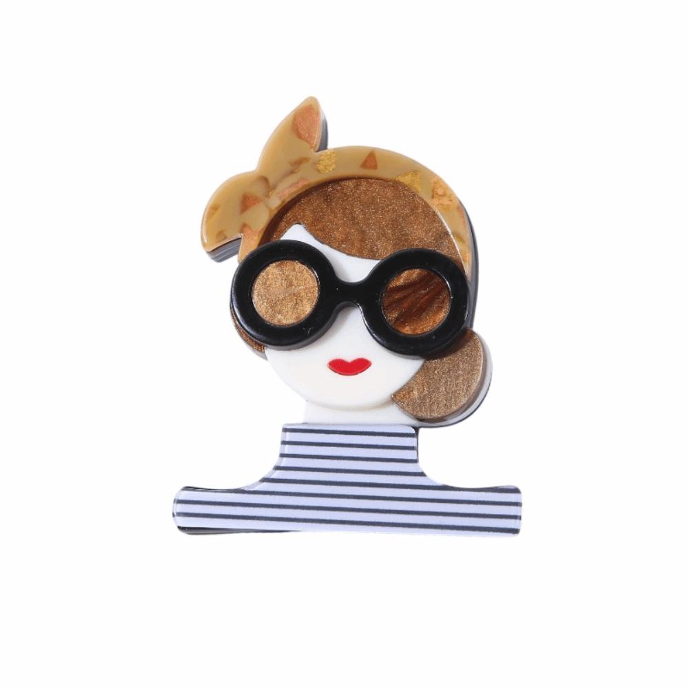 Acrylic Women Portrait Pin Cartoon Coat Badge Elegant Animal Brooches