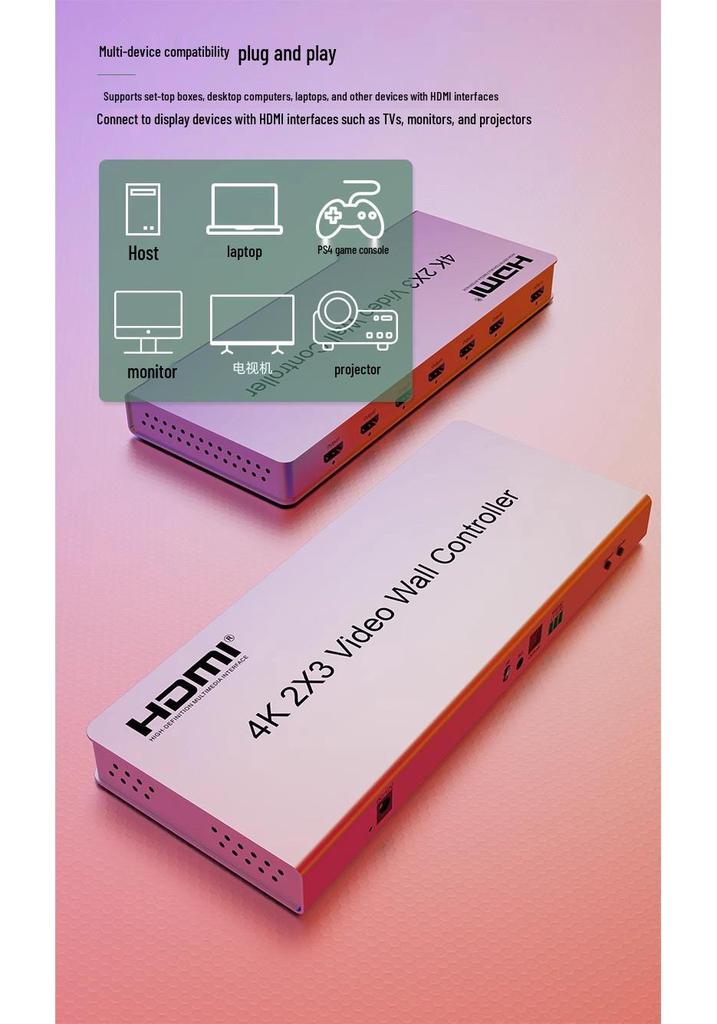 4K HDMI Video Wall Controller - 2x3 LCD TV Splicing Box for Large Screens