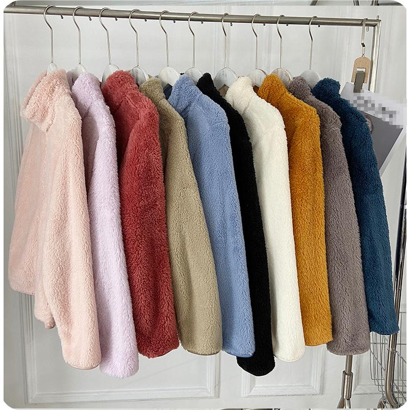 Herbst- und Winter Damen Langstapel-Polarfleece-Reißverschlussjacke Plüsch-Cardigan Korallenfleece-Jacke