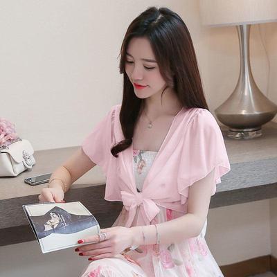 Korean Style Chiffon Shawl Cardigan - Short Sleeve, Lightweight, Versatile Sun Protection Outerwear for Women