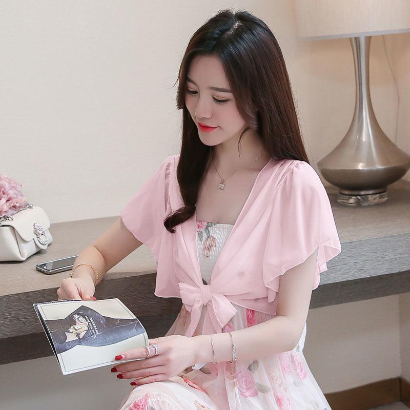 Korean Style Chiffon Shawl Cardigan - Short Sleeve, Lightweight, Versatile Sun Protection Outerwear for Women