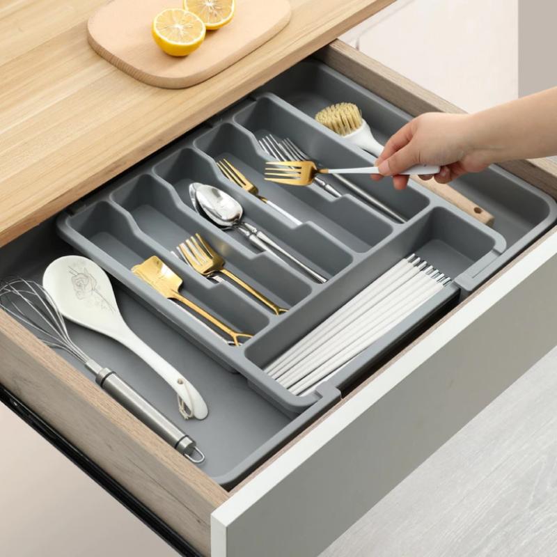 1Pcs Expandable Utensil Tray Silverware Spoon Organizer Drawer Cover Adjustable Cutlery Tray Drawer Organizer