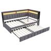 Upholstered sofa bed 90x200cm, LED lighting and storage compartments at head and foot end, equipped with USB and Type-C ports. Velvet fabric dark grey