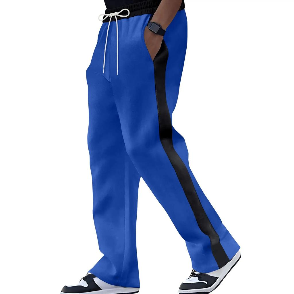 Spring and Autumn of Men's Casual Pants Will Be A Major Release Loose Color-blocking and Sporty Straight-leg Sweatpants