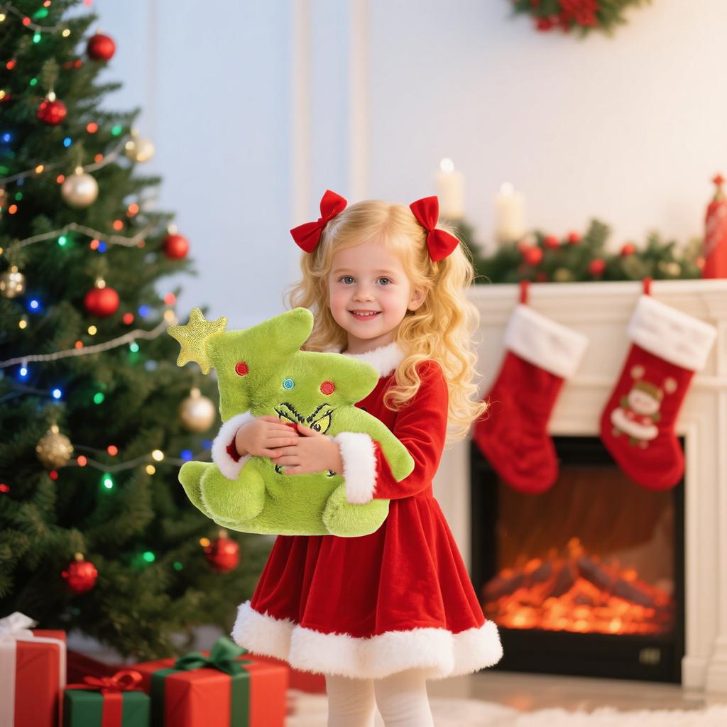 Christmas Plush Toy - Green-haired Christmas Tree 9.45-inch Stuffed Toy - With A Star On The Top  - Christmas Plush Toy
