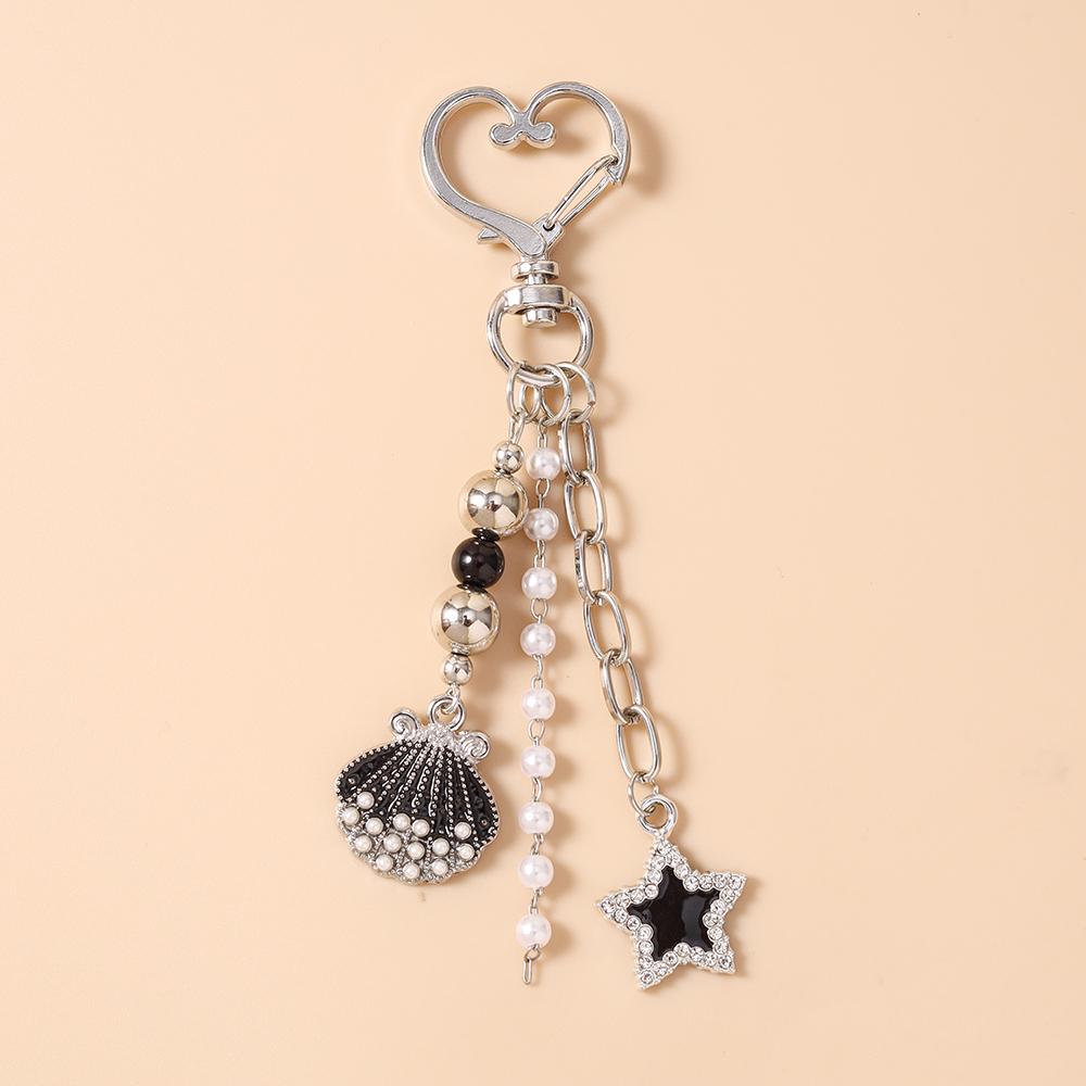 

Pretty Crystal Star Shell Star Keychain Pearl Beads Key Ring Pendant for Women Girls Handbag Decor DIY Key Chain Jewelry Gifts