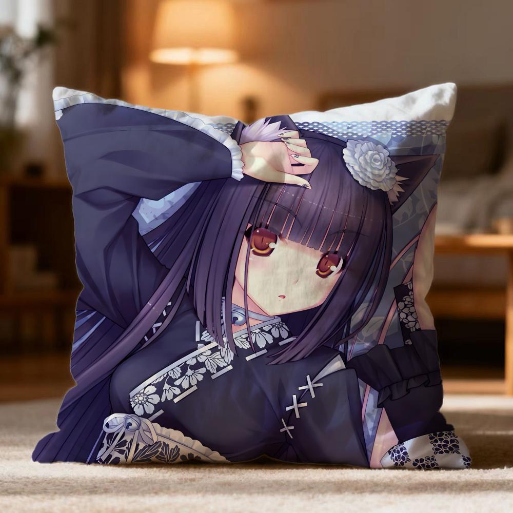 Popular N-NNekopara Cushion Cover Soft Washable Pillow Case Multi-Scene for Couch Bed Travel Office Use