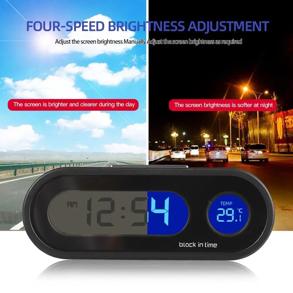 Car Air Vent Clock with Thermometer LCD Display Night Light Digital Dashboard Time Temperature Monitor for Car Interior