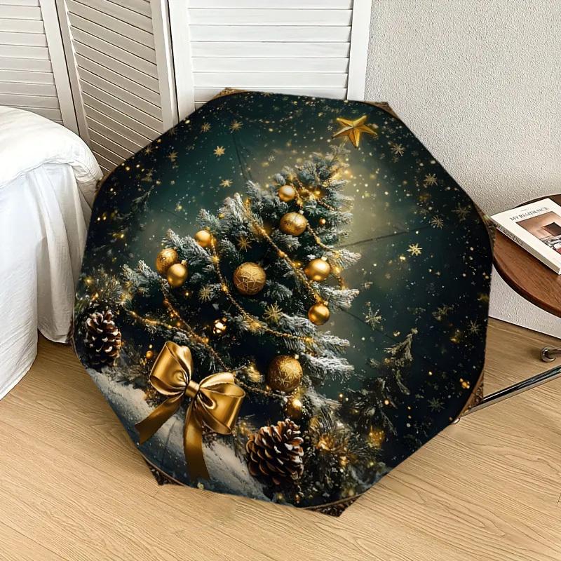 1pc Golden Christmas Tree Decorations Umbrella with Plastic Handle,Suitable for All Seasons Home Travel Outdoor UmbrellaDD1302
