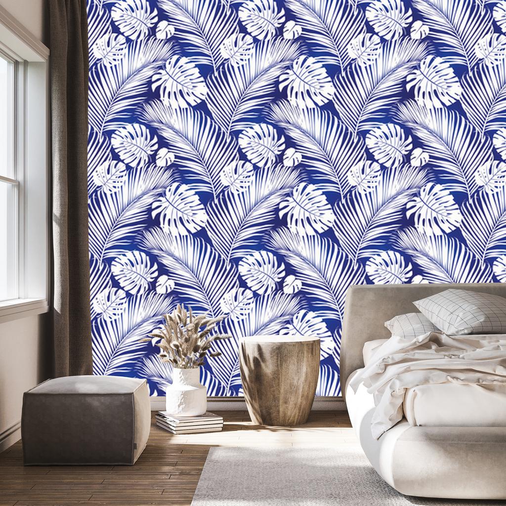 Monstera and palm leaves wallpaper for living room and bedroom 50x1000