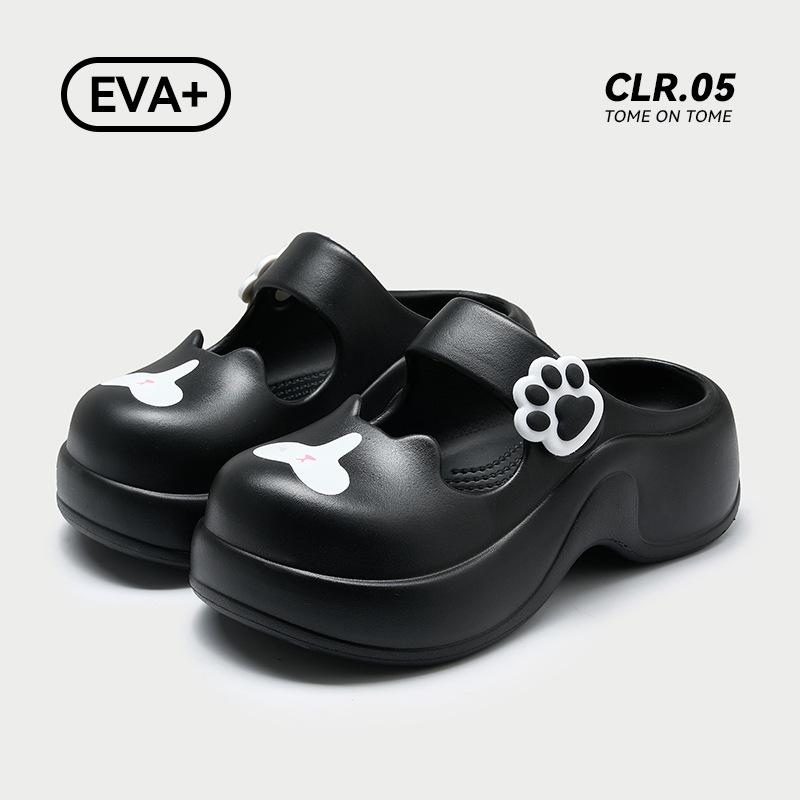 

Мэри Джейн дырчатые туфли женские летние нескользящие и не вызывающие запаха ног на высокой толстой подошве капибара крутые шлепанцы 39-40 чёрный