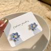 Temperament Romantic Resin Stereo Blue White Camellia Flower Piercing Stud Earrings for Women Summer Korean Sweet Jewelry Gifts