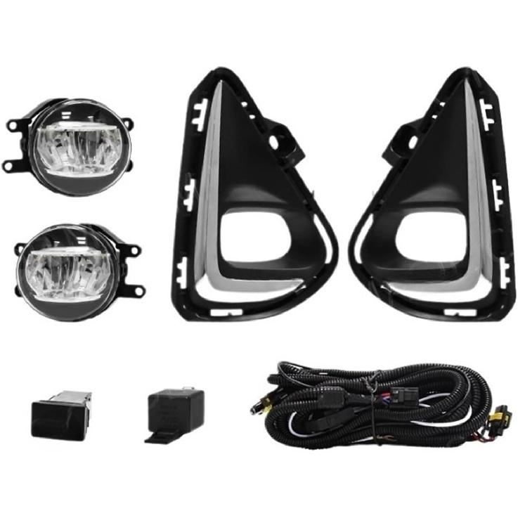 Led Fog Lights Compatible For Toyota Corolla Axio 2018 2019 2020 2021 Fog Lamp Assembly Grill Headlight Wires Button Frame Chrome Covers(Led Fog