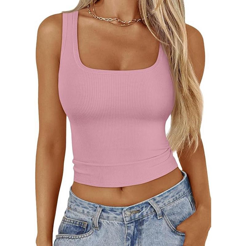 Damen Unifarbene Quadratischer Kragen Bauchnabel Freiliegende Weste