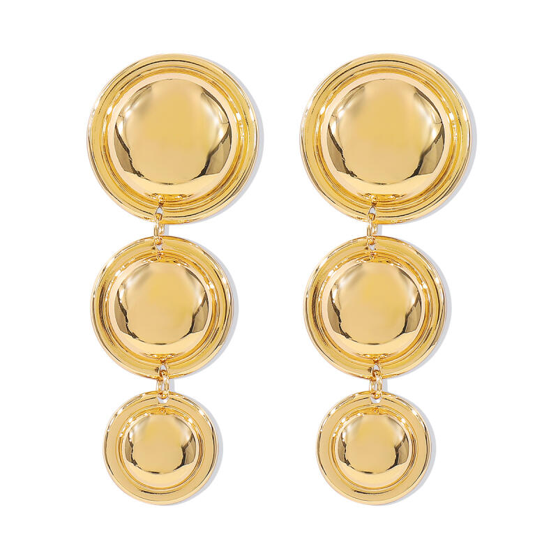 Europe and America Style Exaggerated Geometric Round Earrings for Women Personality Three Layer Smooth Stud Earring Jewelry Gift