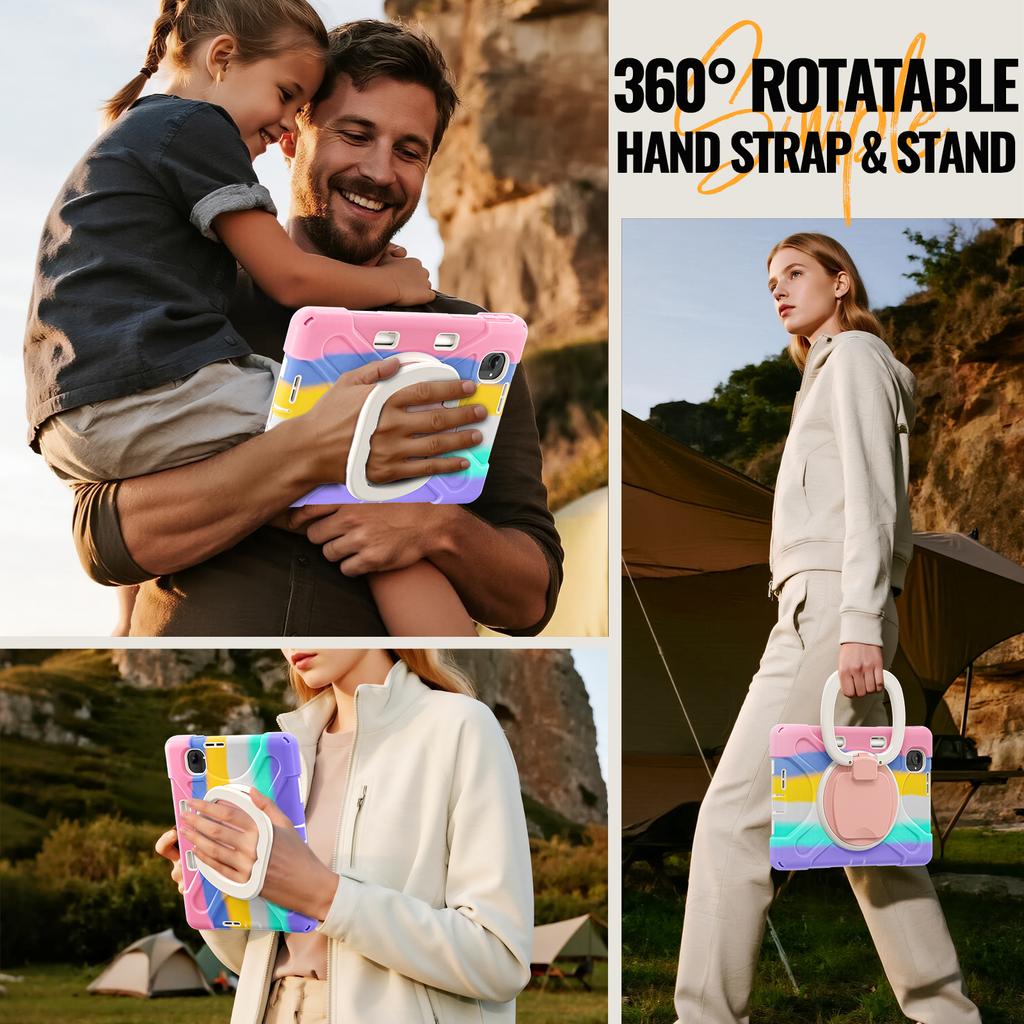Hybrid Stand Case Universal for Xiaomi Pad Mini Redmi K Pad 2025 8.8 Inch Rotating Handle Grip Armor Cover with Shoulder Strap