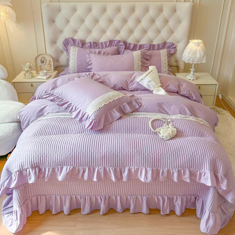 2025 G5Z French Sweetheart Cotton Bedsheet Set - 4 Pieces with Fitted Sheet and Bedcover