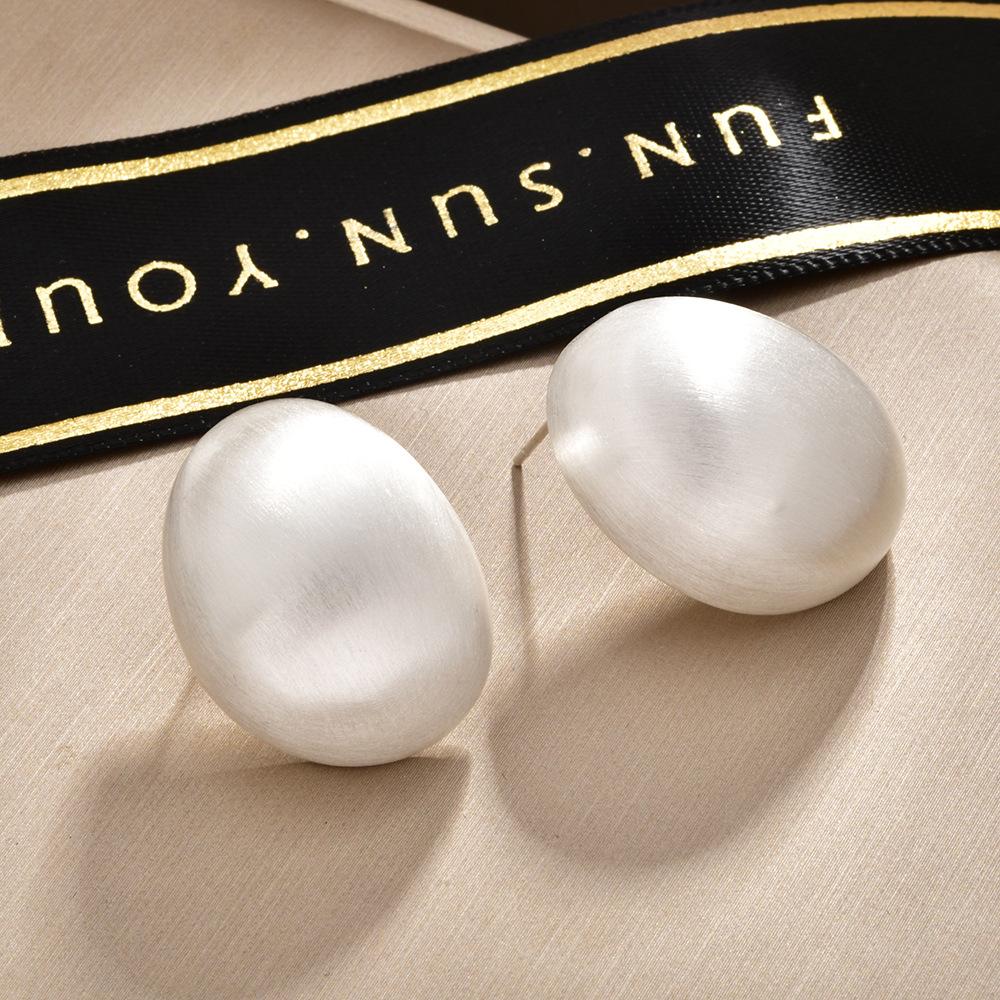 silver brushed small eggshell stud earrings niche design sense fashionable light luxury minimalist oval personality temperament earrings earrings