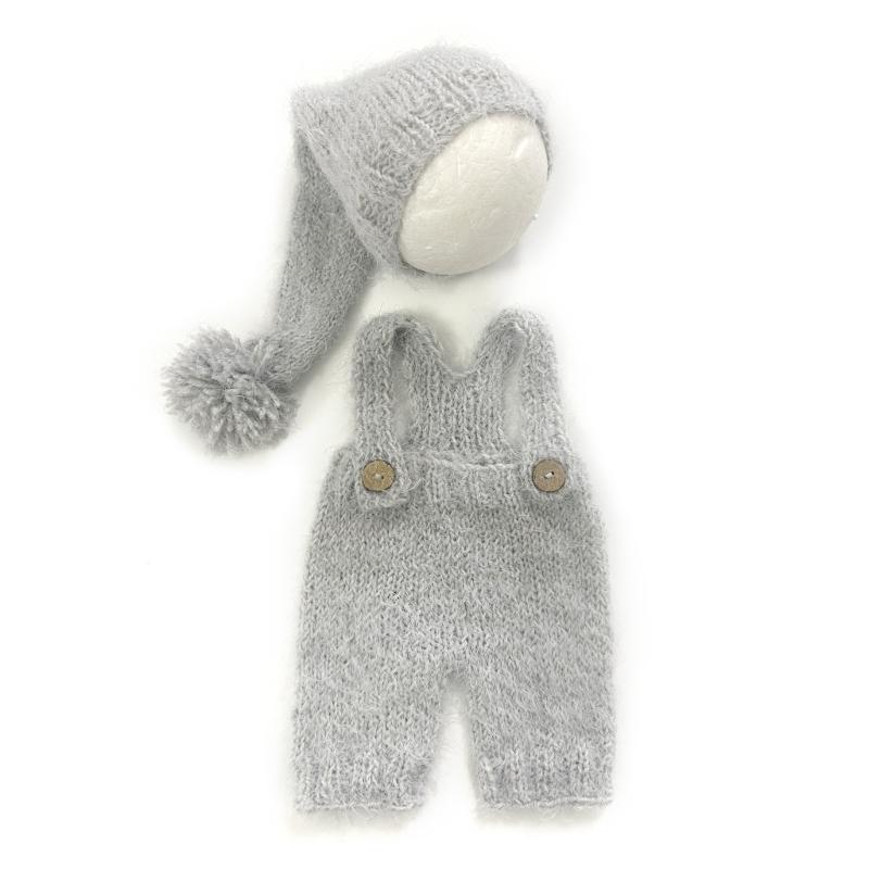

Photography Props Suit for Baby Girl Boy 0-6M Photoshoots Costume Outfit Turban Hat Newborn Milestones Posing Clothes сірий колір