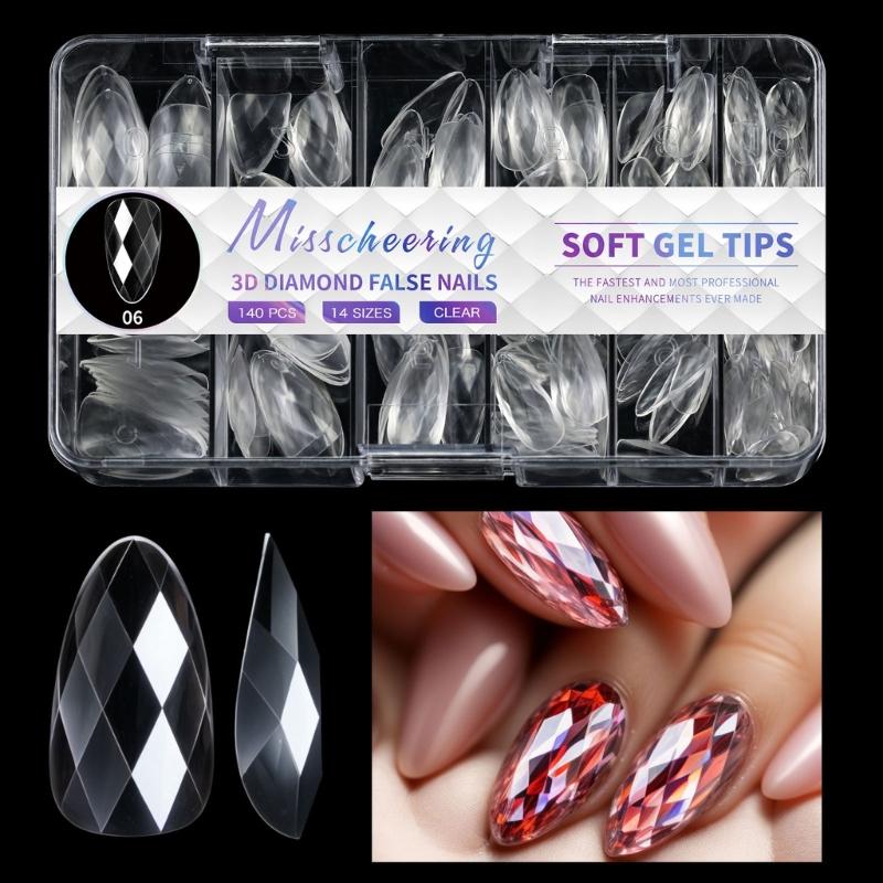 1 Box Irregular False Nails 3D Diamond Artificial Nails Almond Full Cover Stick on Nails Press On Nails for Women Girl 1