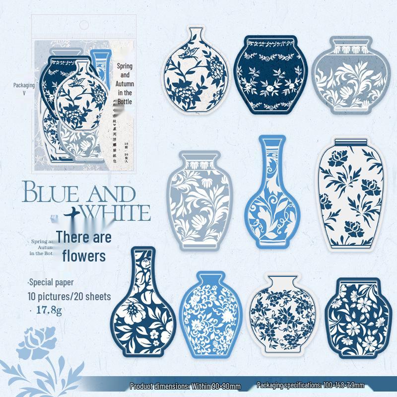 Набор рельефных наклеек «Весна и Осень»: Ретро Китайский Фарфоровый Журнал Коллаж - 4 Дизайна