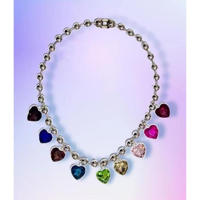 Bunte Herzperlen-Anhänger-Halskette Modische Herzperlen-Ketten-Choker-Halskette Damen Mädchen Geburtstag Valentinstag Geschenk