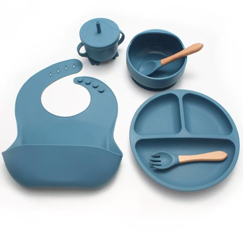 Children's Silicone Cutlery & Dinner Set: Bib, Spoon, Fork, Smiley Plate, and Bowl