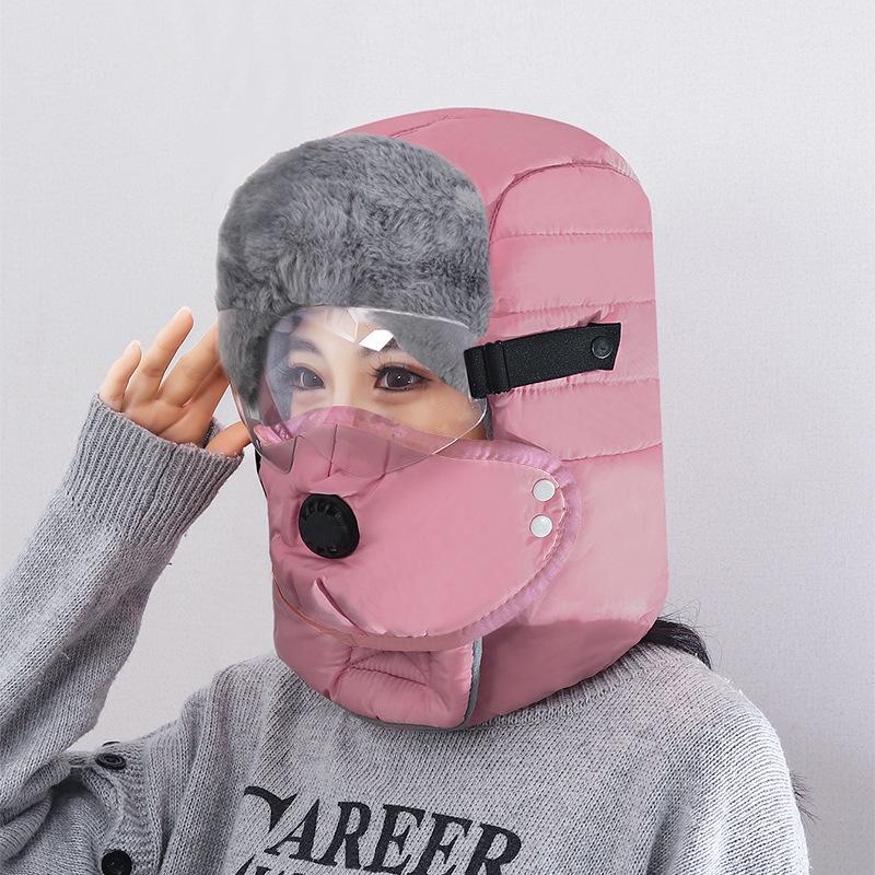 Fleece-Lined Lei Feng Winter Hat with Integrated Scarf and Windproof Face Mask
