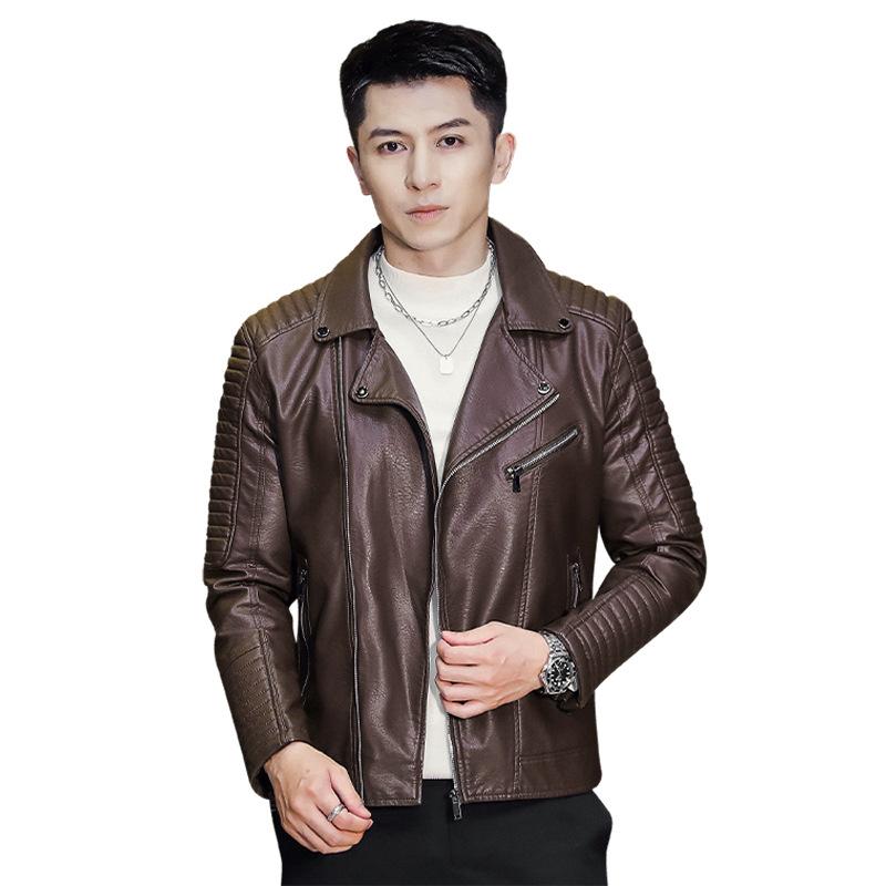 

Новая приталенная короткая кожаная куртка мужская осенне-зимняя кожаная куртка мужская модная повседневная красивая стойка воротник 4XL