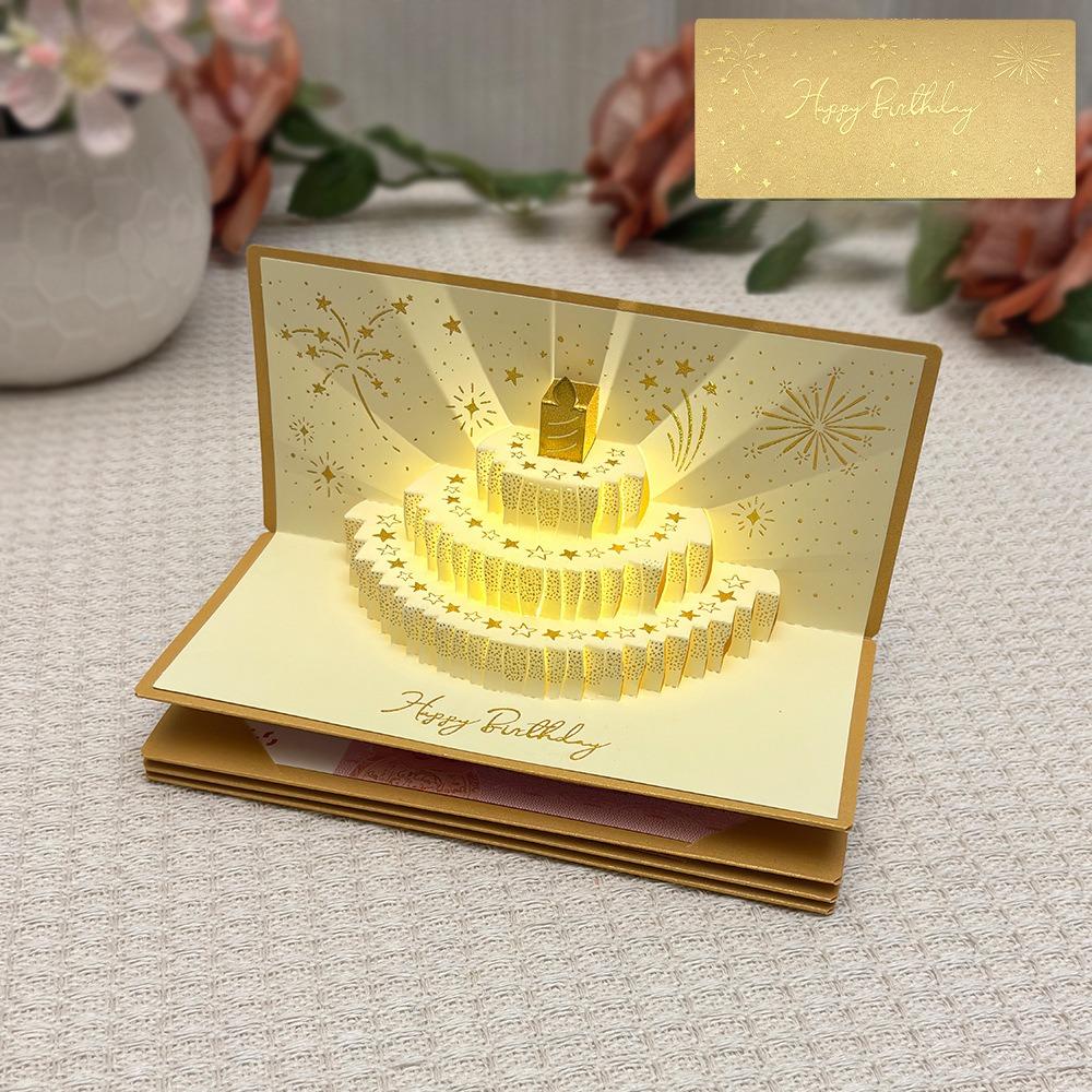 3D Pop-Up Birthday Red Envelope Greeting Card Foldable 6 Card Slots New Year's Money Red Envelope Gold-stamped Cover