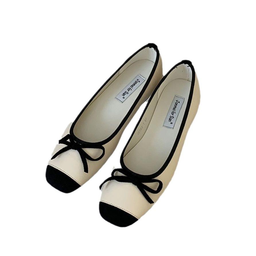 Französischer kleiner duftender Stil mit Rock weiche Sohle einzelne Schuhe Damen Sommer neu Abendbrise sanfte Schleife leichter Mund flacher Boden Damenschuhe