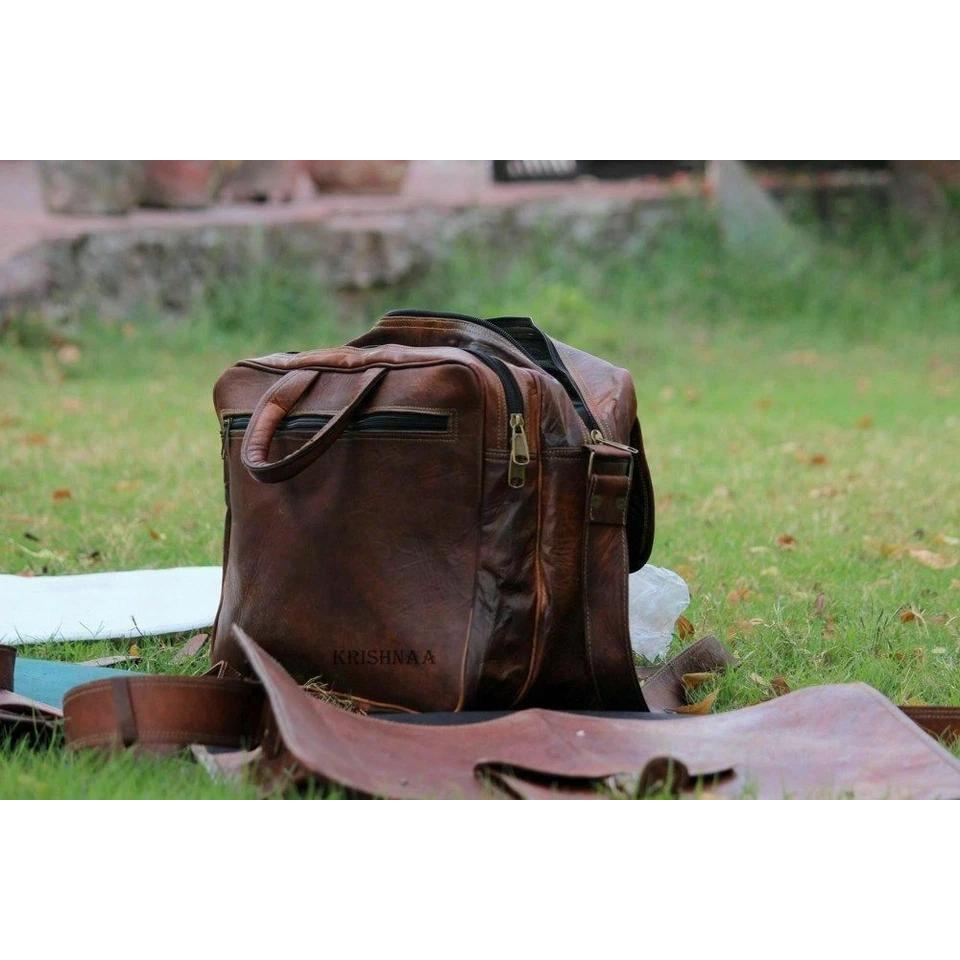 Men's Genuine Leather Vintage Laptop Handmade Briefcase Satchel Messenger Bag