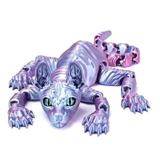 3D Printed Hairless Cat Figurine Movable Joints Sphynx Cat Figure Articulated Animal