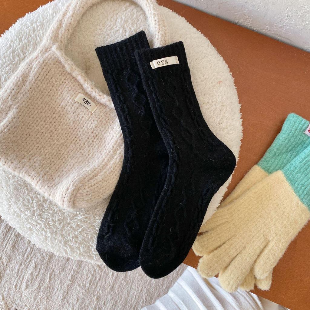 Chaussettes épaisses en laine de lapin pour femmes automne/hiver - Dongdaemun Chaud Mi-mollet Pile