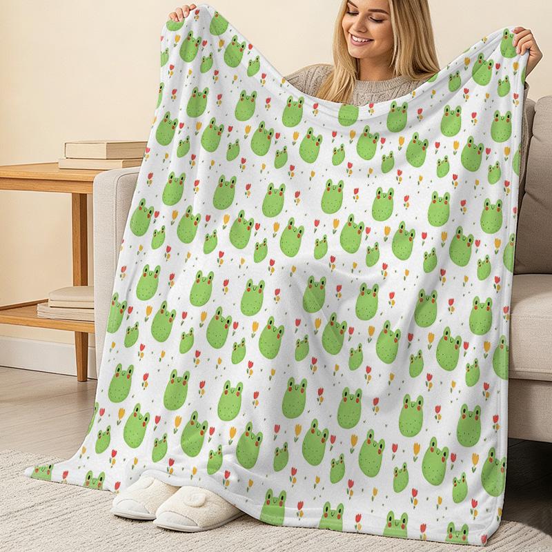 Frog Series Flannel Fleece Blanket – Soft, Machine Washable Cozy Throw for Home, Couch, Office Napping, Perfect for Halloween & Christmas