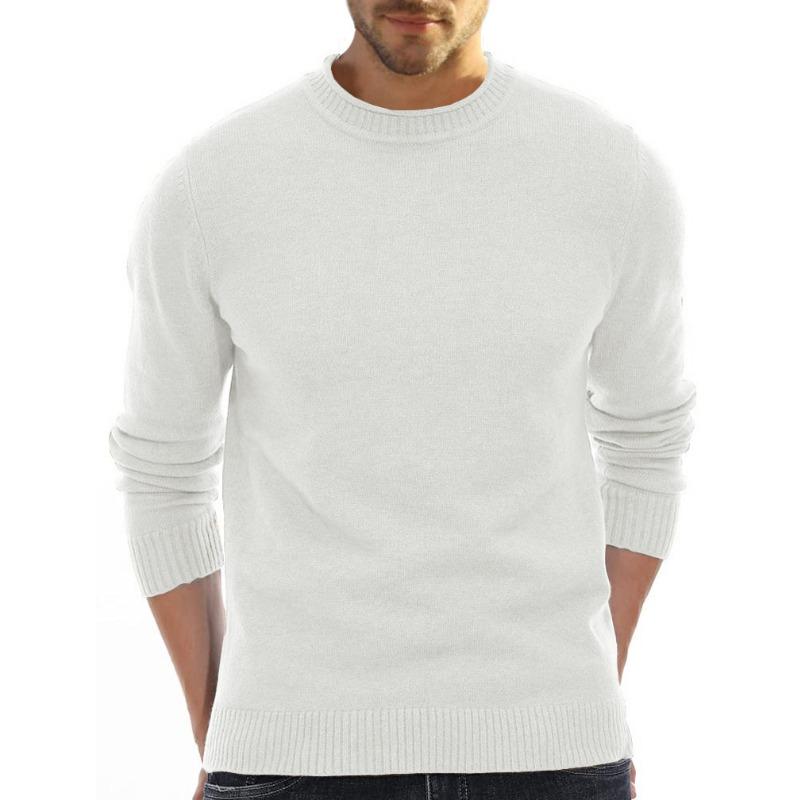Men S Long Sleeve Crew Neck Solid Color Casual Knit Sweater S белый