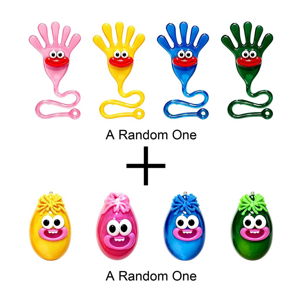 Sticky Hand Toy and Squeeze Stress Ball Set Randomly Selected Novelty Sticky Hand with Face and Soft Squeeze Ball for Sensory Play and Stress Relief