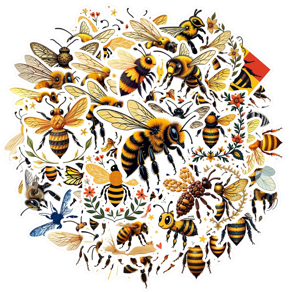 35-70pcs Bee Stickers Spring Summer Insect Graffiti Sticker Diy Skateboard Diary Laptop Decals Stationery Stickers