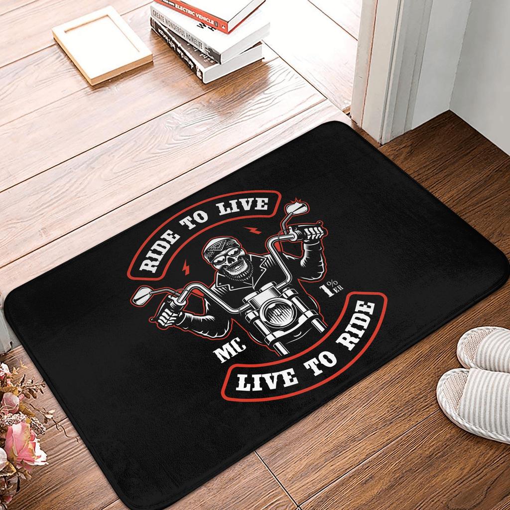 Rockabilly Rock Biker Motorcycle Skull Doormat Mat Anti-Slip  Bath Kitchen Bedroom Rug Carpet 40*60cm