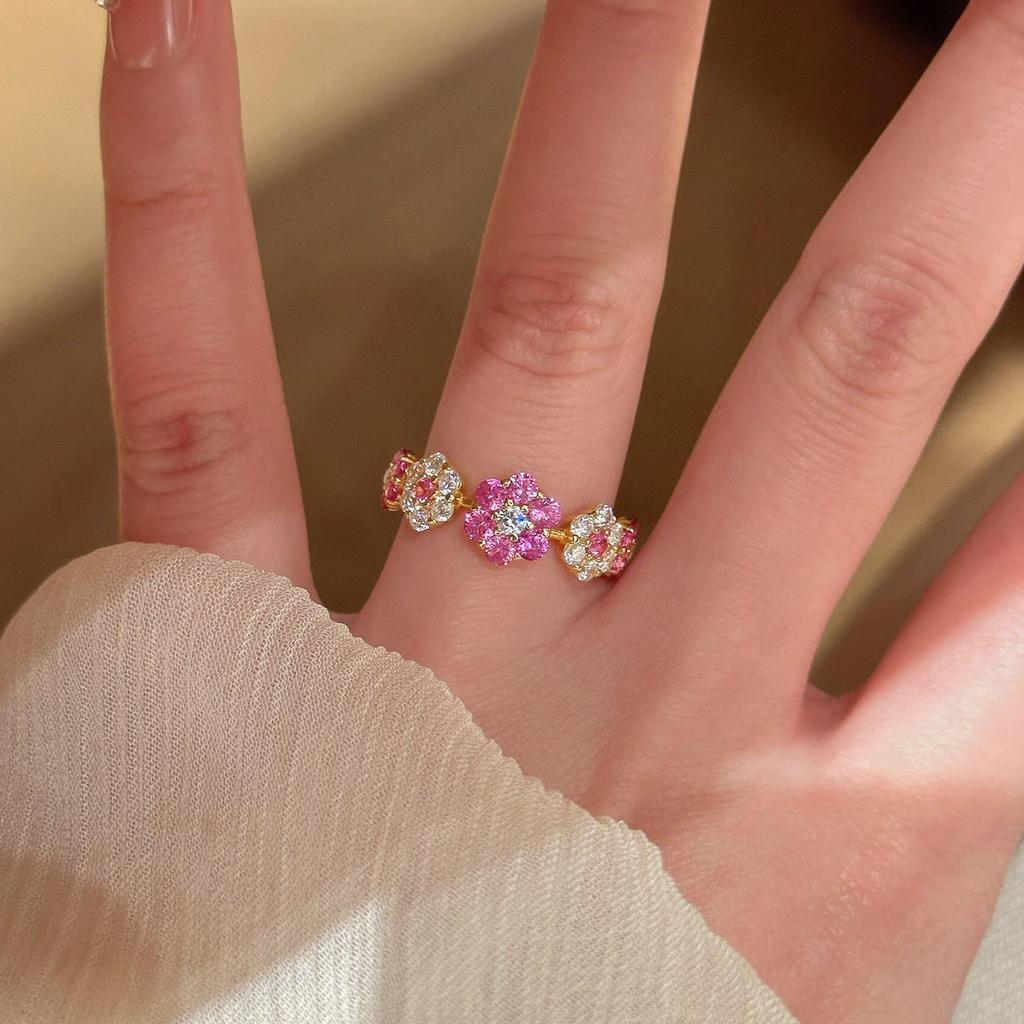 Kirschblüten-Inlay Rosa Diamanten Spleißblumenring Mode-Stil Süße Exquisite Ringe für Frauen Hochzeits Schmuck Geschenk