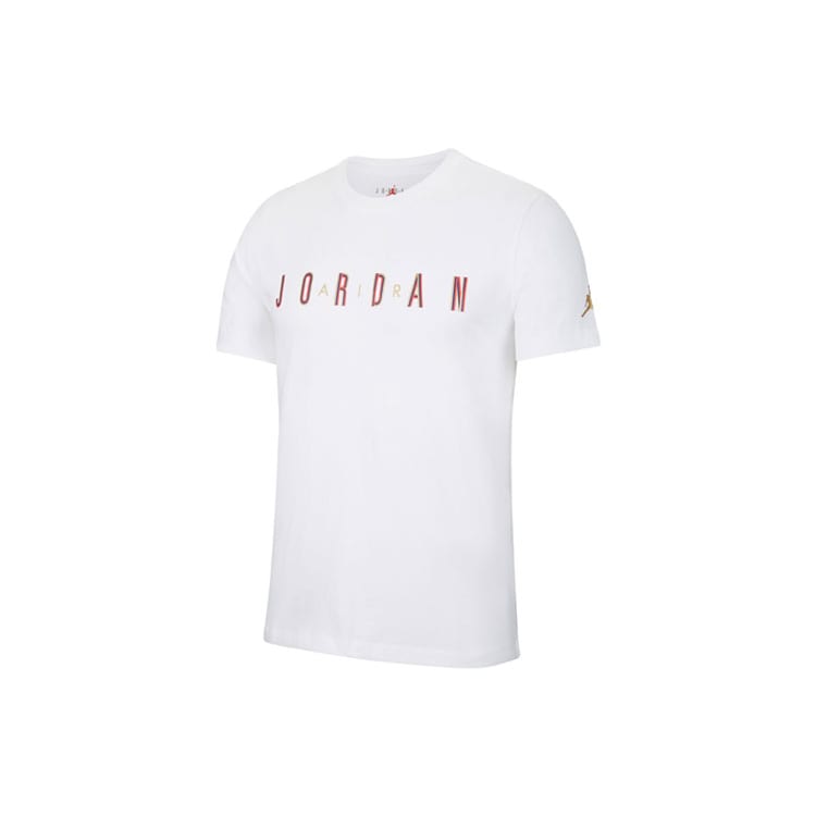 Jordan T Shirts Men's White/Metal Gold Crew Neck Moderate Straight Fit CN3331-100