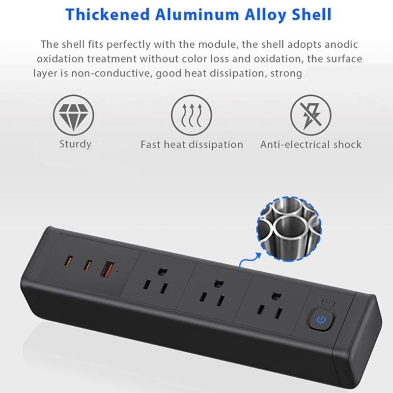 Multiports Desktop Charging Station With 65W USB C 3AC Outlets Clamp On Designs Power Strips For Dorm Room Offices