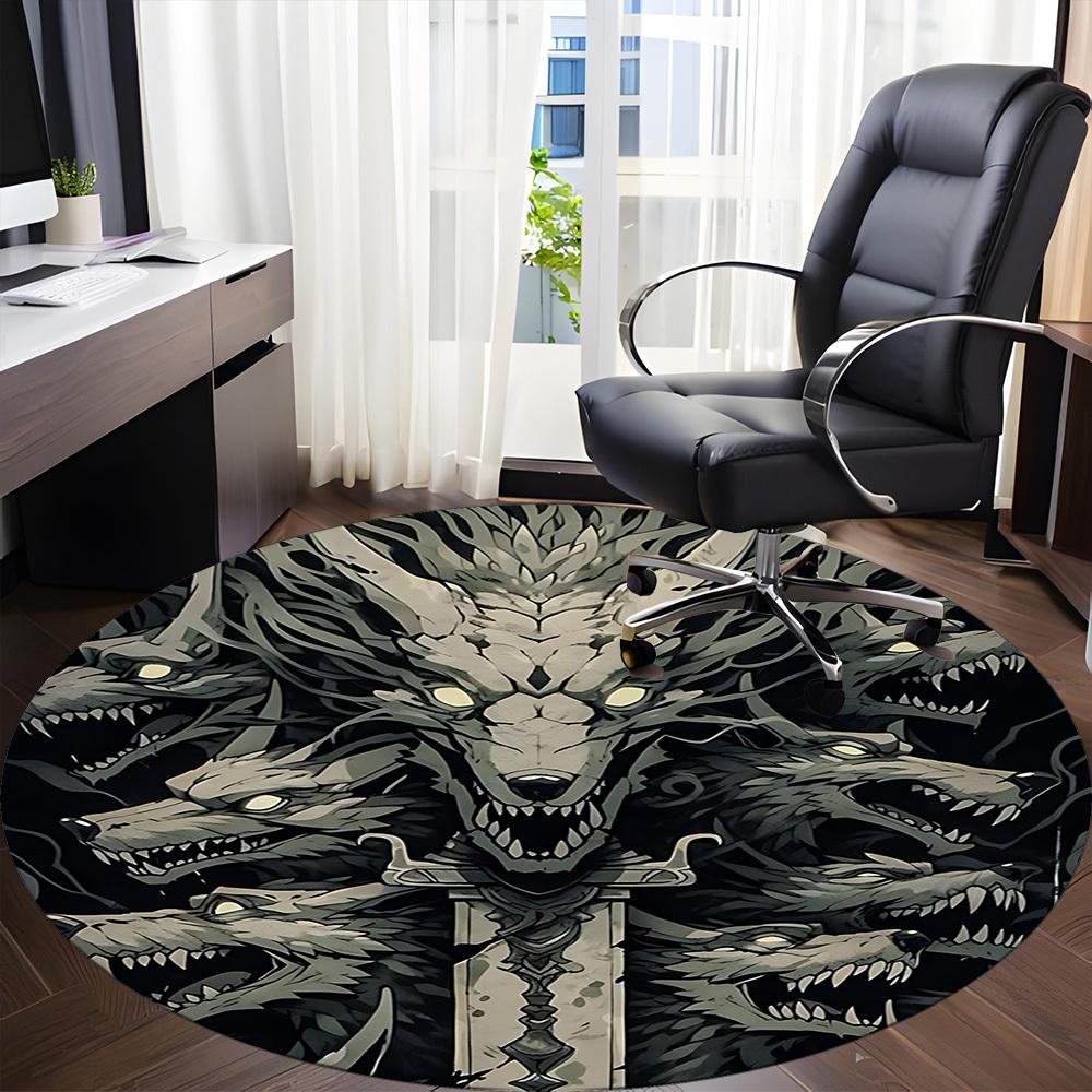 1PC Wolf Pack Office Round Area Rug, Mat Suitable For Office, Under Office Chairs Bedroom Living Room Home Decor, Room Deco