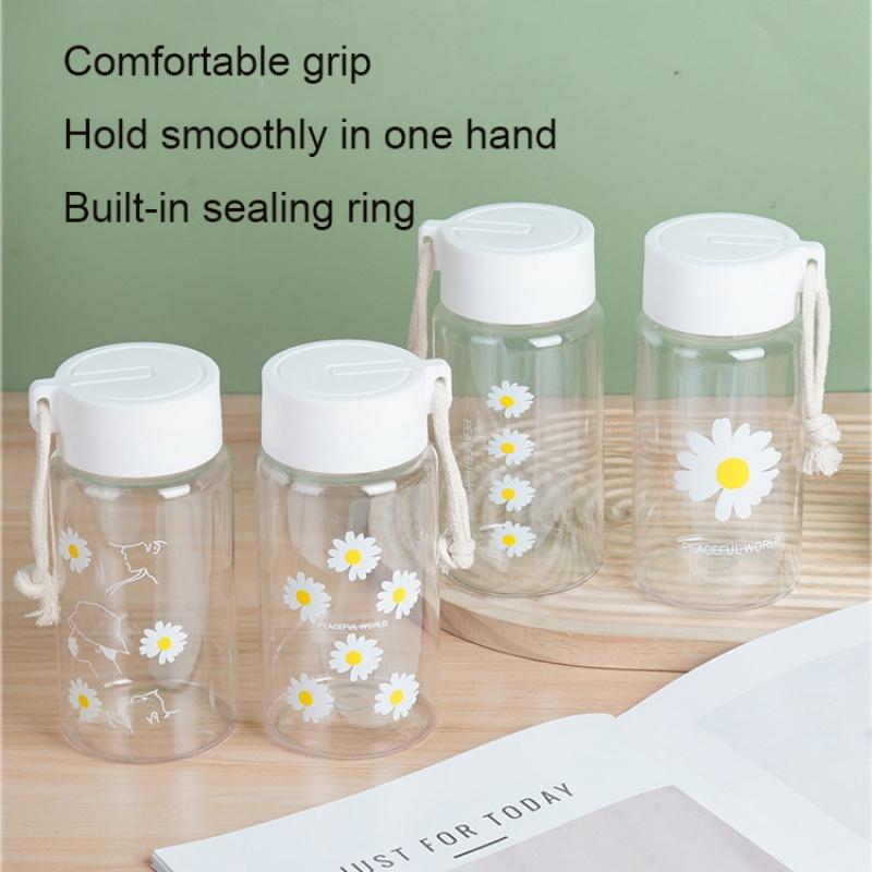 This Summer Cute Little Chrysanthemum Water Cup Comes In Two Styles Frosted and Transparent with A Handle for Easy Carrying