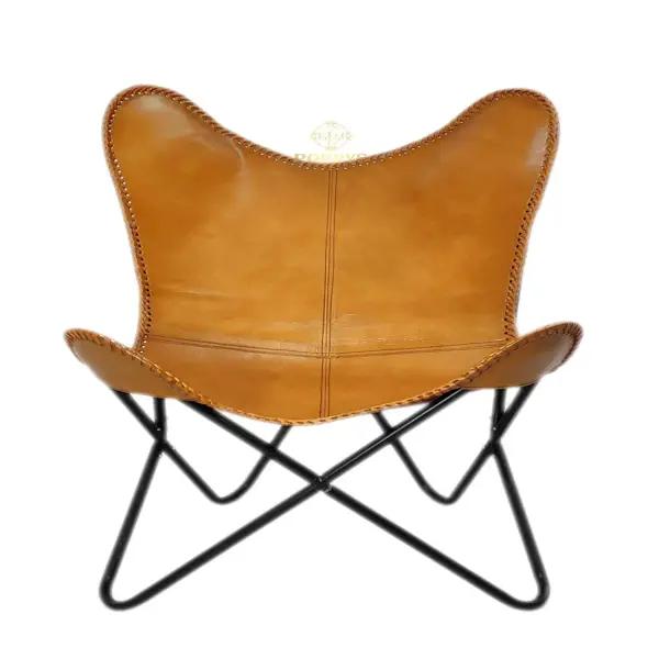 Handmade Buffalo Leather Butterfly Chair, Rustic Accent Seating