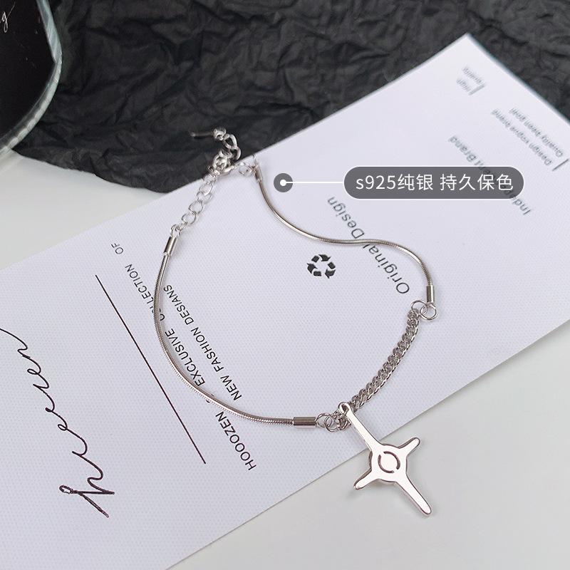 

Wind 925 sterling silver tetragonal star bracelet female personality niche simple temperament cold wind cross pendant jewelry 925 silver