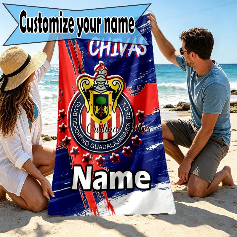 Custom Name Personalized Club Deportivo Guadalajara Print Beach Towel, for Trip Camping Beach Party Home Decor, Birthday Gift for Family & Friends